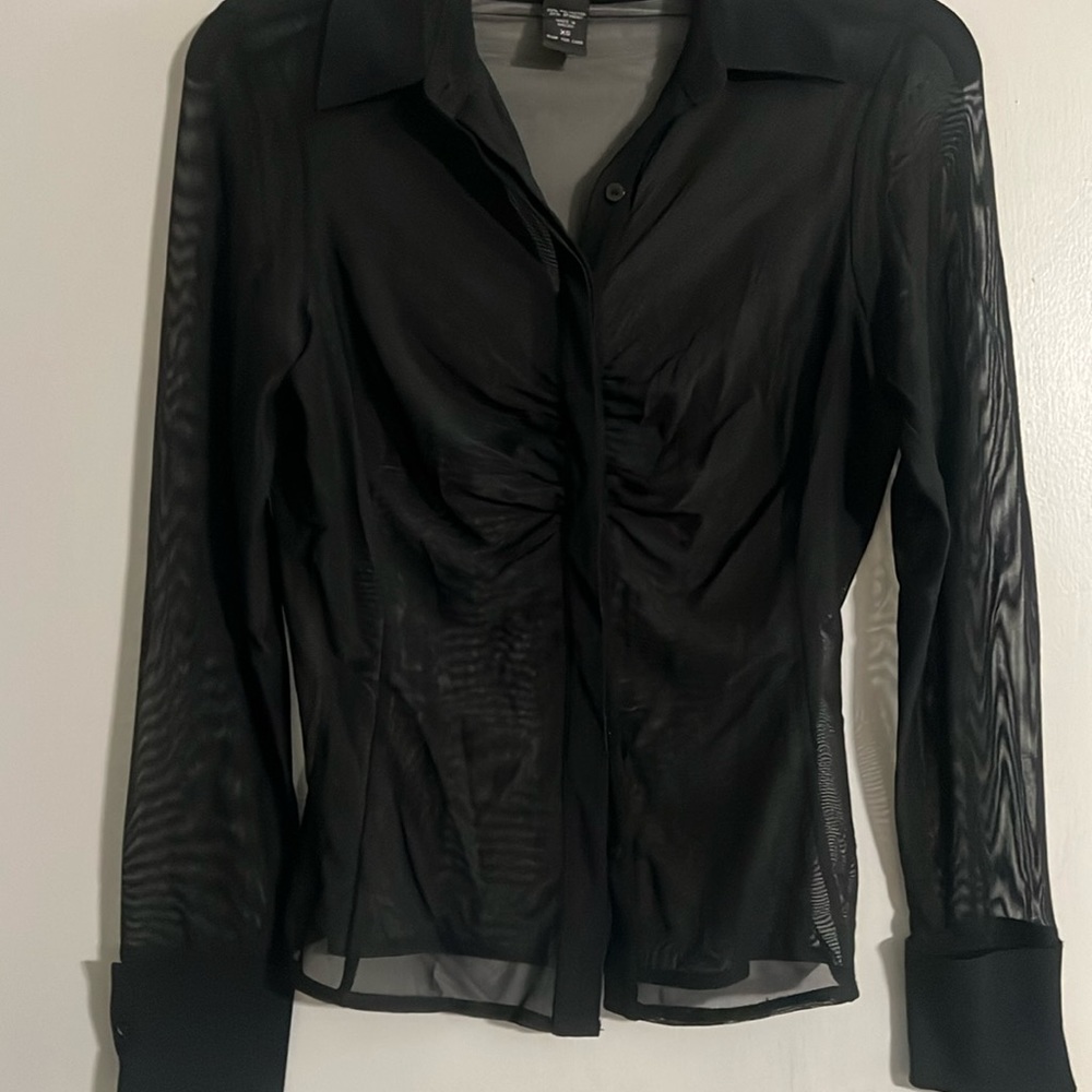 Express Sheer fitted Black Button Down shirt size XS